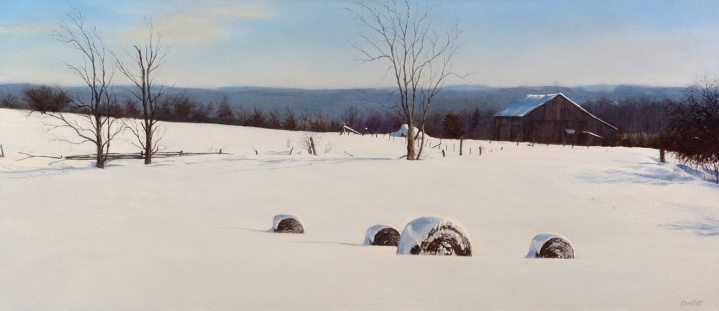 winter
snow
round bales
painting
rural