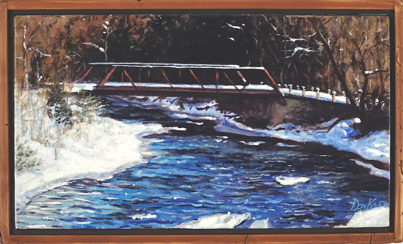 iron bridge
painting
winter
river