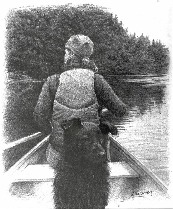 canoe paddle
pencil art
dog in canoe