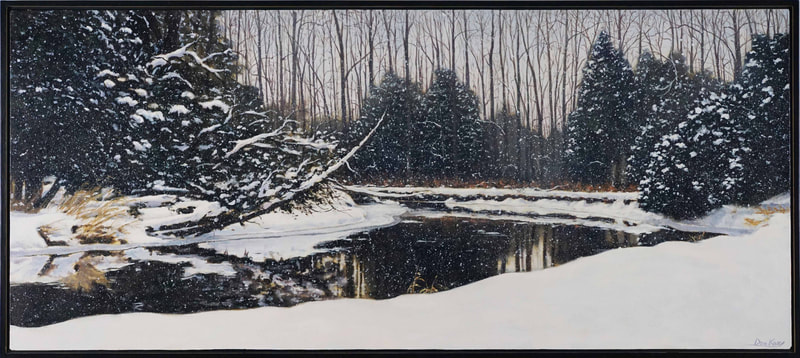 winter
snowfall
river
painting